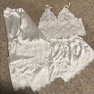 Anthropologie White Satin Lace Pajamas